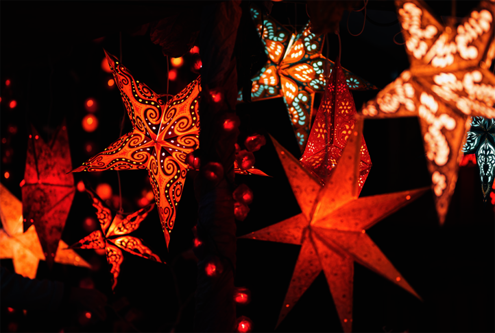 Star lanterns at the Christmas Market at Lake Constance